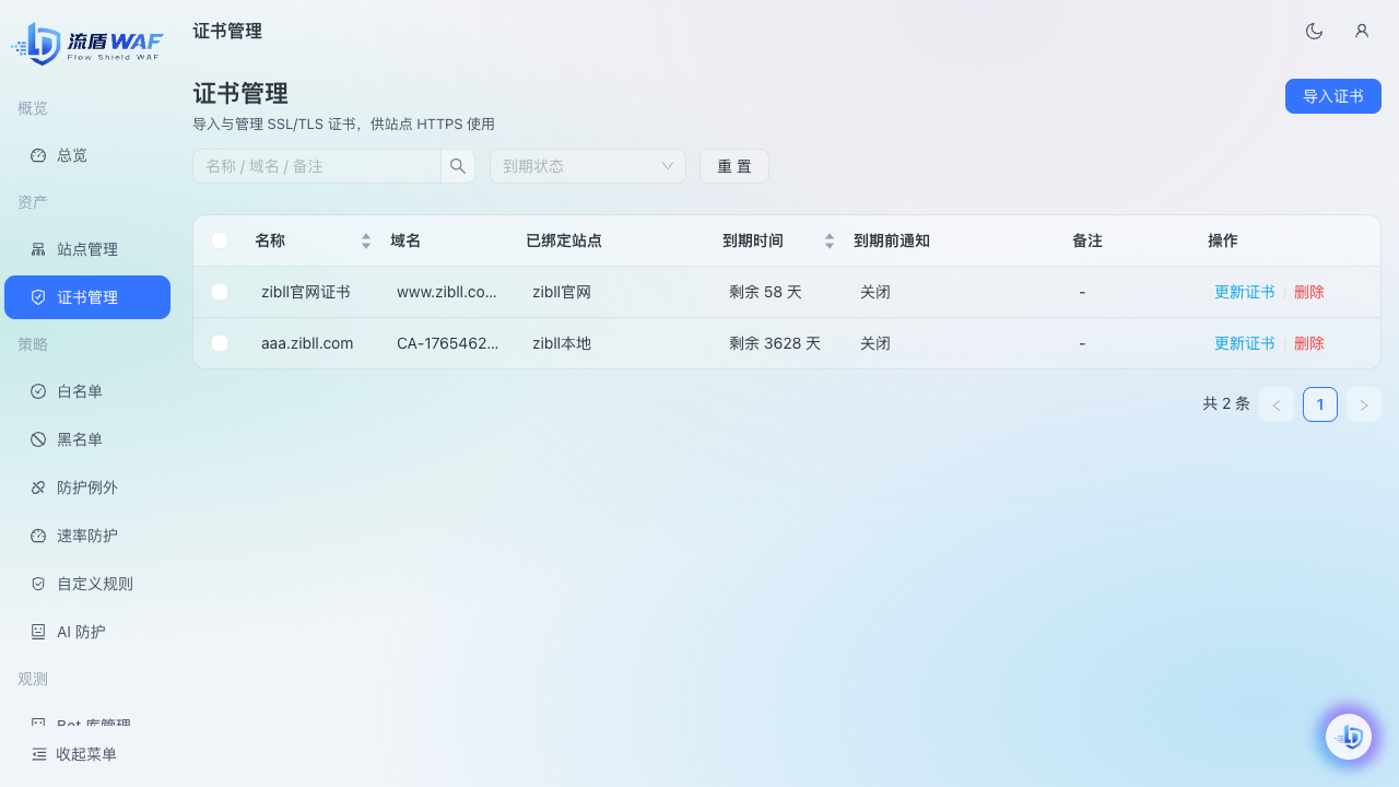 证书管理界面